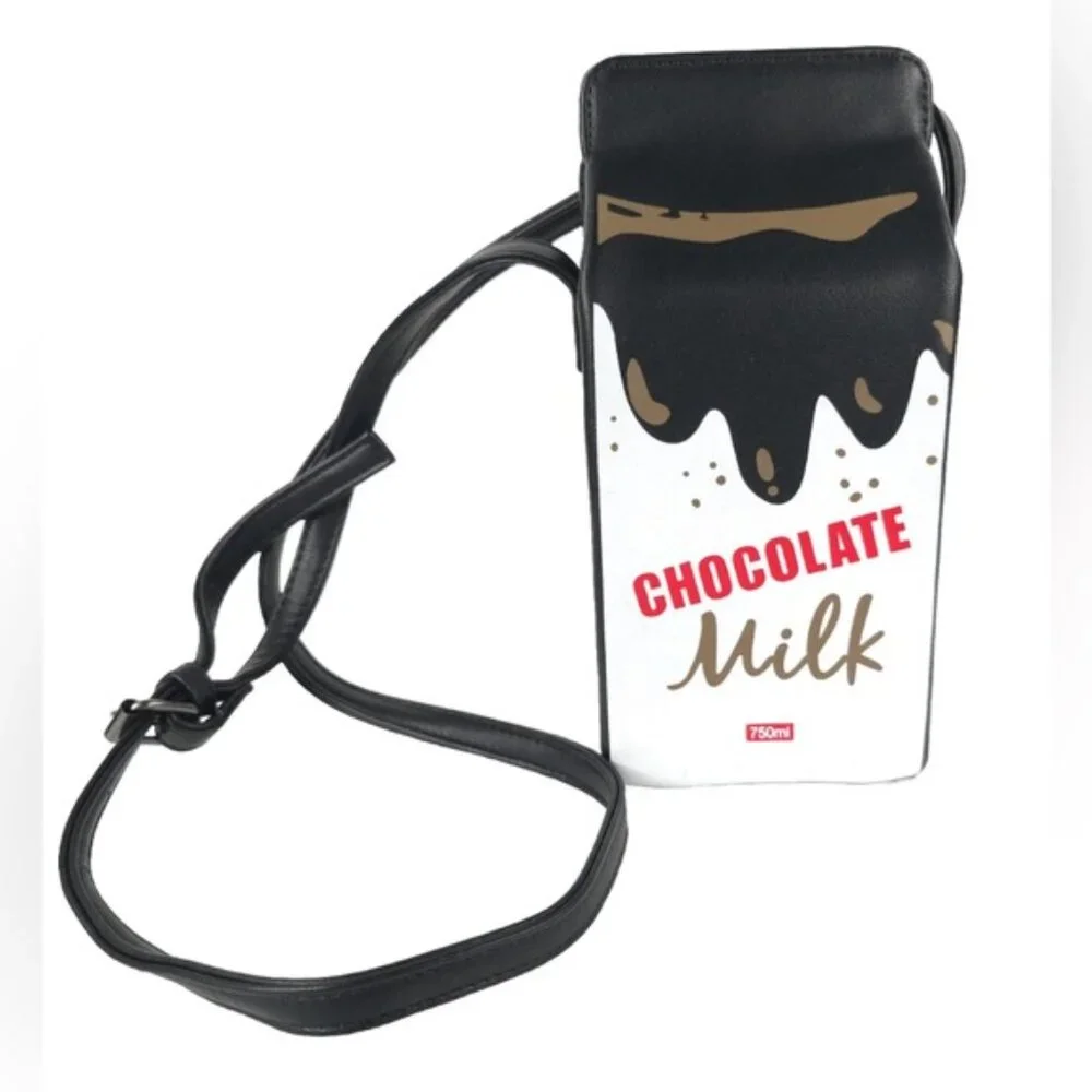 NEW CHOCOLATE MILK Carton Adjustable‎ Strap FAUX LEATHER CROSSBODY PURSE